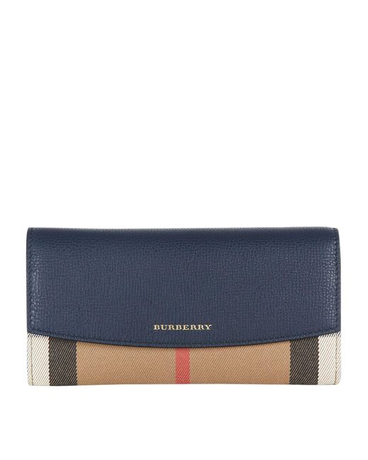 Burberry Blue Porter House Check And Leather Continental Wallet