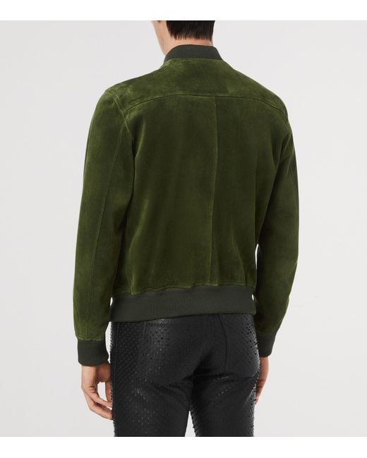Tom Ford Green Leather Perforated Bomber Jacket for men