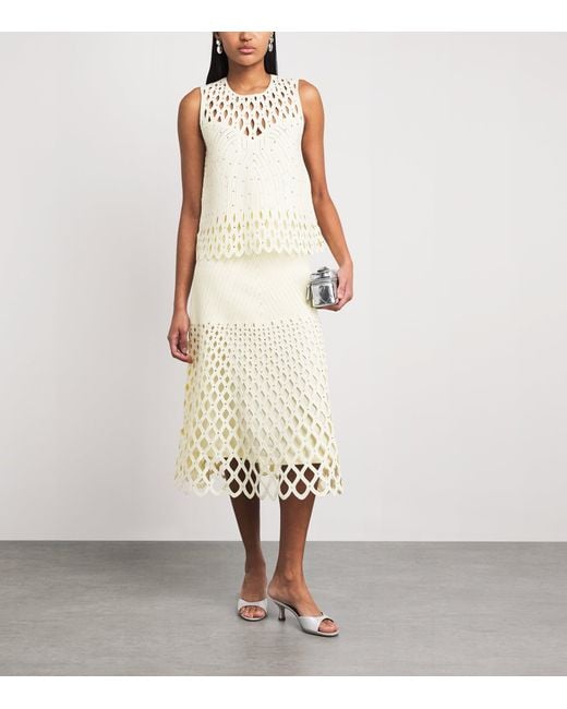 Maje White Embellished Crochet Midi Skirt
