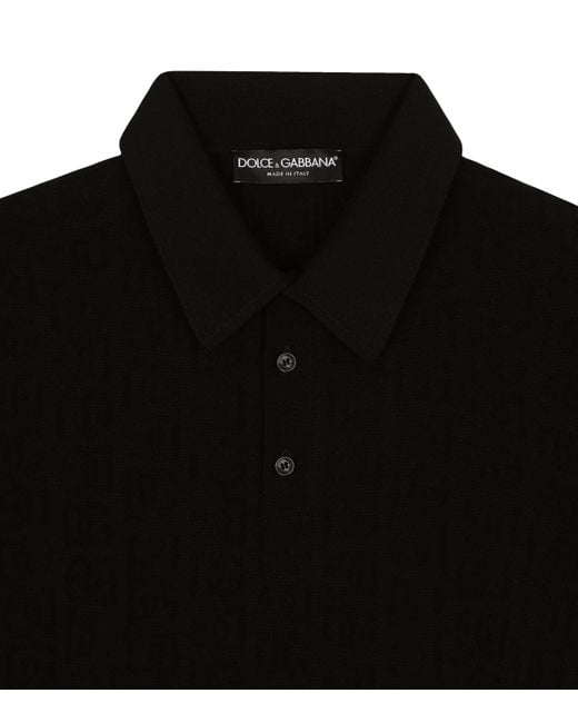 Dolce & Gabbana Black Silk Monogram Polo Shirt for men