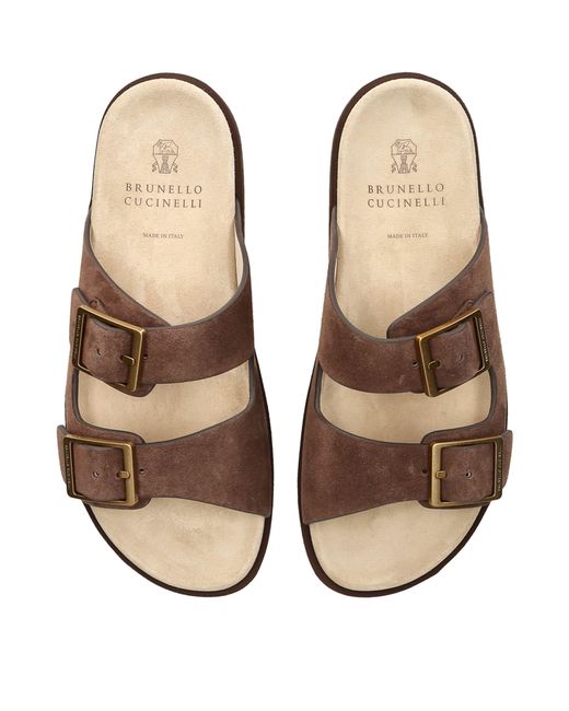 Brunello Cucinelli Brown Suede Buckle-Detail Sandals for men