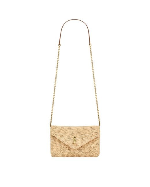 Saint Laurent White Raffia Cassandre Pouch On Chain