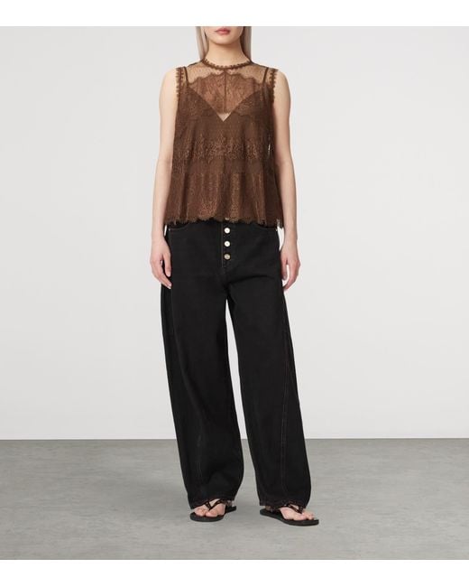 AllSaints Brown Tulle Lace-Trimmed Clara Blouse