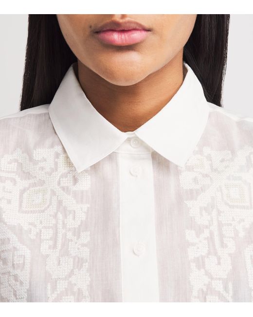 Claudie Pierlot White Cotton-Ramie Cross-Stitch Shirt