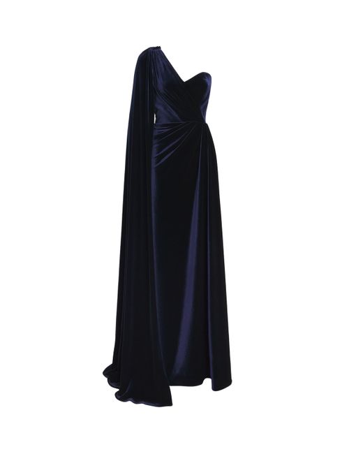Monique Lhuillier Black Velvet One-Shoulder Gown