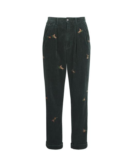 Polo Ralph Lauren Black Embroidered Corduroy Trousers for men
