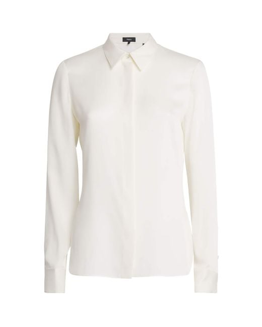 Theory White Silk Georgette Fitted Shirt