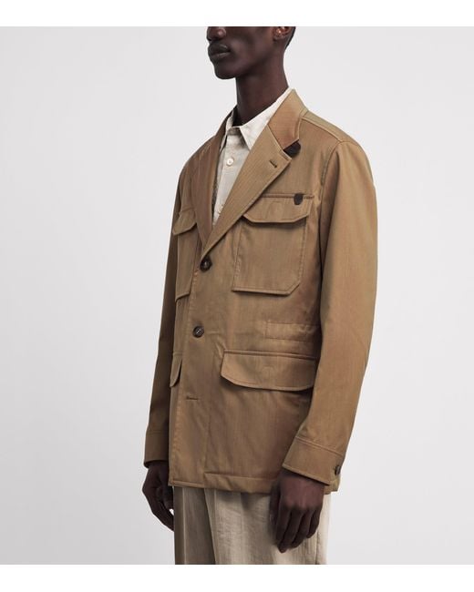 Brioni Brown Leather-Trim Blazer for men