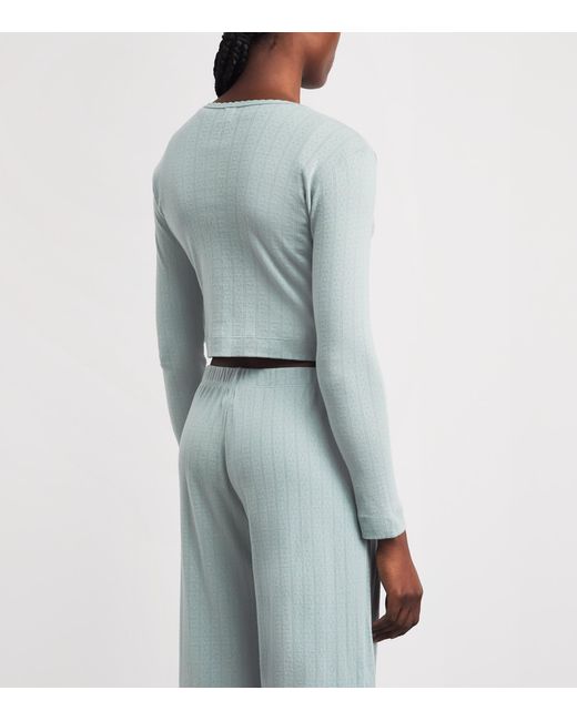 Leset Blue Cotton Pointelle Lounge Cardigan
