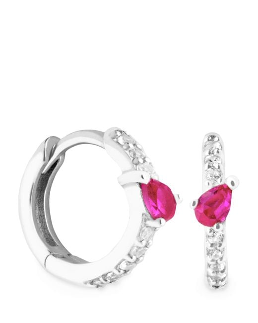 Astrid & Miyu Pink And Sapphire Marquise Huggie Hoop Earrings
