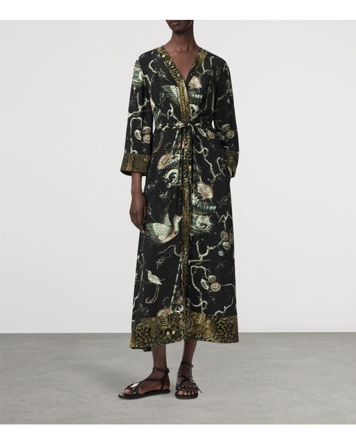 AllSaints Black Printed Diana Midi Wrap Dress