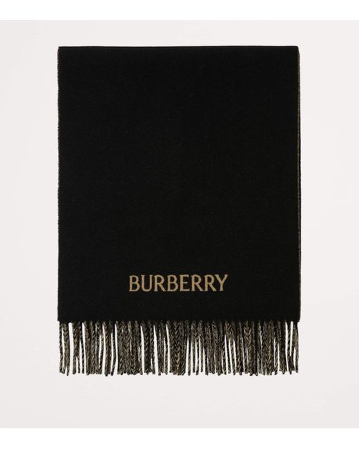 Burberry Black Cashmere Reversible Ekd Scarf