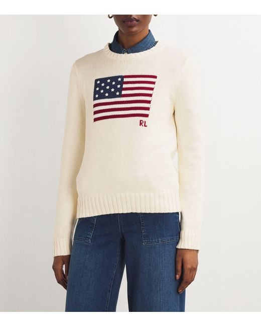 Polo Ralph Lauren White Cotton American Flag Sweater