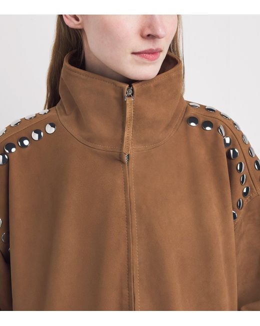 Sandro Brown Suede Studded Bomber Jacket