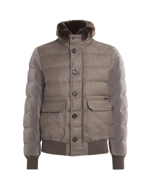 Moorer Gray Fur-Trim Fantoni Down Jacket for men