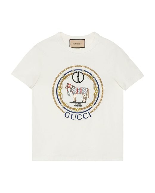 Gucci White Horse Embroidered Logo T-shirt