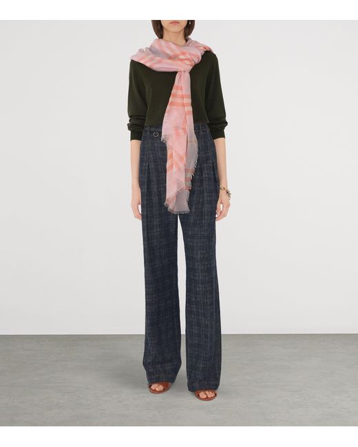 Burberry Pink Wool Wide Check Scarf