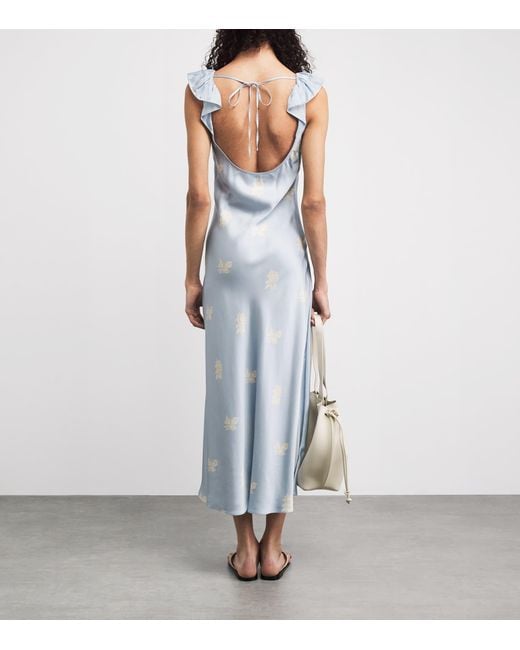 Claudie Pierlot Blue Satin Floral Print Maxi Dress