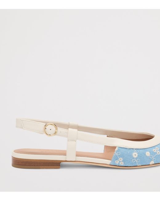 Malone Souliers White Denim-Leather Tate Slingback Flats