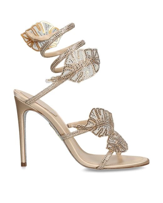 Rene Caovilla Metallic Embellished Leaf Heeled Sandals 105