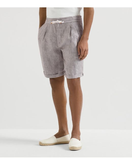 Brunello Cucinelli Gray Hemp-Linen Bermuda Shorts for men
