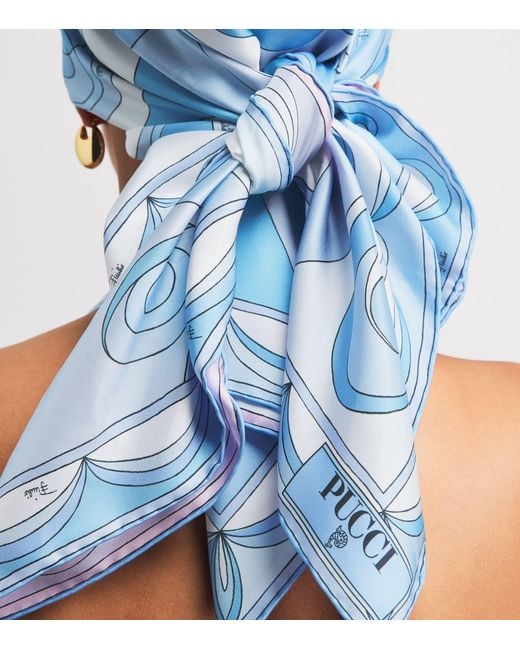 Emilio Pucci Blue Silk Occhi Scarf