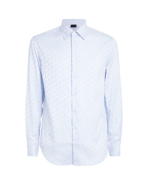 Emporio Armani Blue Cotton Jacquard Shirt for men