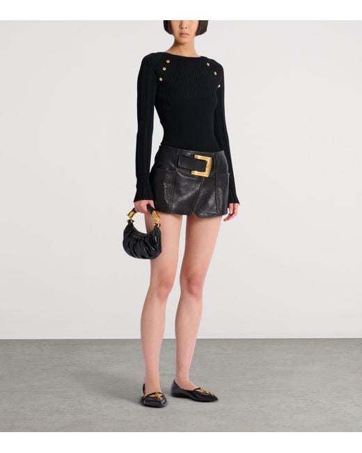 Balmain Black Mini Leather Ebene Top-Handle Bag