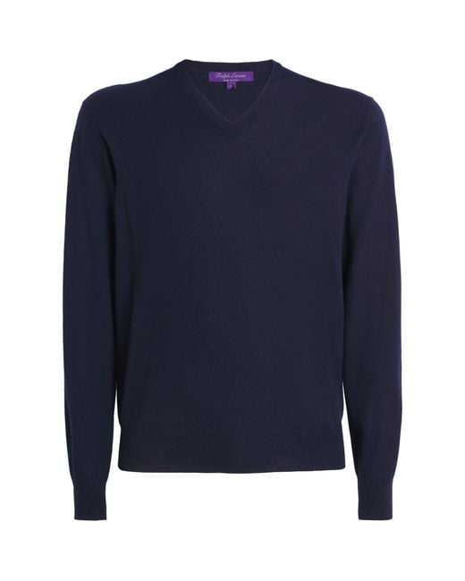 Ralph Lauren Blue Cashmere V-Neck Sweater for men