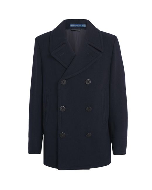 Polo Ralph Lauren Blue Wool-Blend Melton Peacoat for men