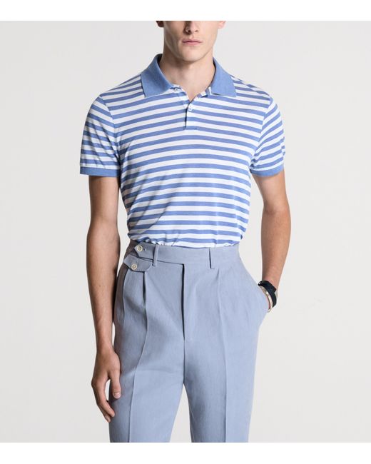 Dunhill Blue Mulberry Silk-Cotton Polo Shirt for men