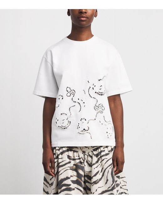 Ganni White Organic Cotton Broderie Anglaise T-Shirt