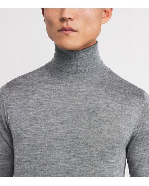 Isaia Gray Wool-Silk-Cashmere Rollneck Sweater for men