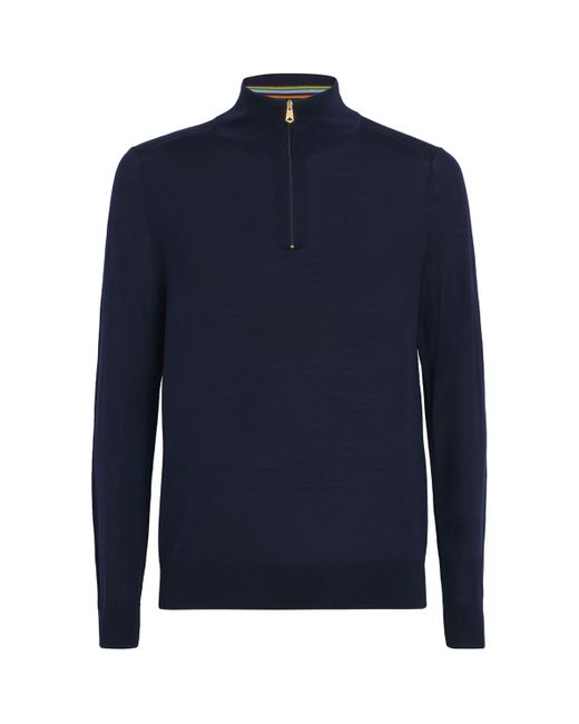 Paul Smith Blue Merino Half-Zip Sweater for men