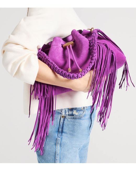 Jimmy Choo Purple Medium Cinch Suede Bucket Bag