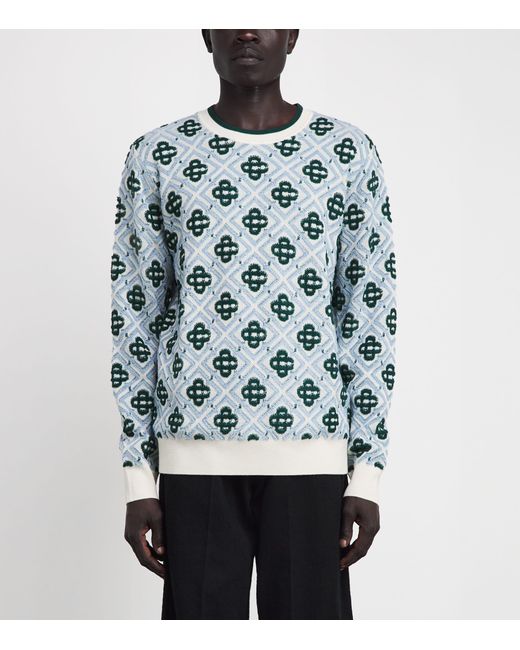 Casablanca Blue Wool Monogram Sweater for men