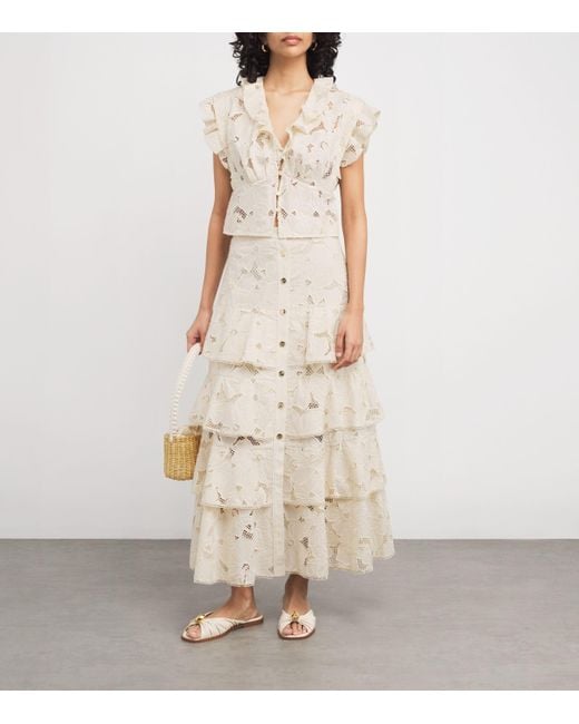 Sandro White Embroidered Floral Crop Top