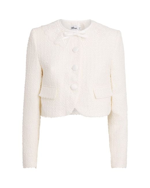 Self-Portrait White Bouclé Lace-Collar Jacket