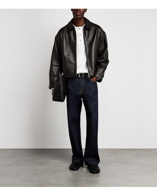 Cole Buxton Black Leather Bomber Jacket for men