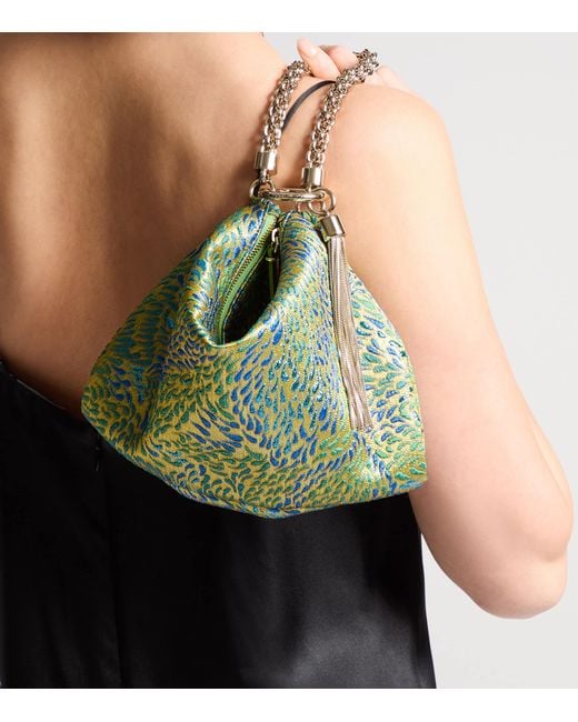 Jimmy Choo Green Callie Metallic Canvas Clutch Bag