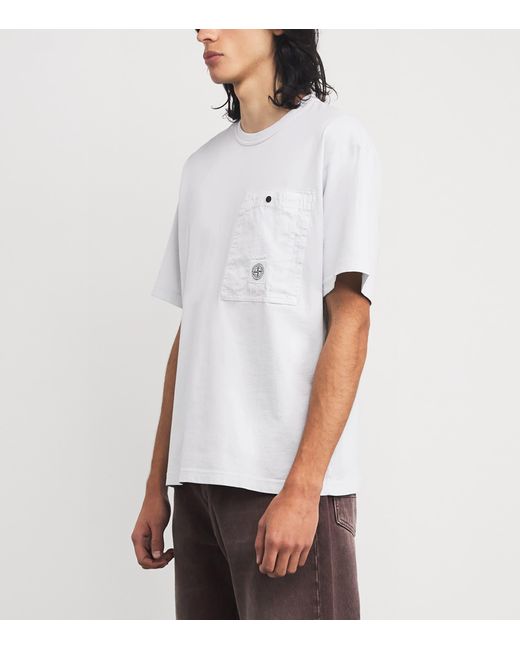 Stone Island White Cotton Logo-Pocket T-Shirt