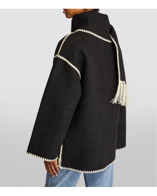 Totême Black Embroidered Wool-blend Scarf Jacket