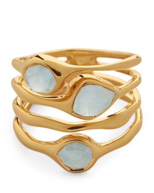 Monica Vinader Metallic Vermeil And Aquamarine Gemstone Stacked Siren Ring