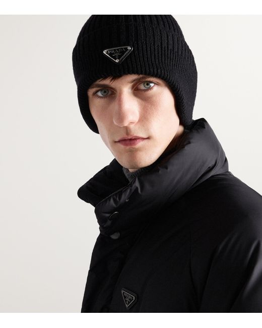 Prada Black Wool-Blend Beanie for men