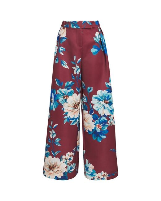 LEO LIN Red Floral Elisha Wide-Leg Trousers