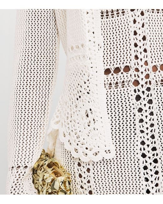 Erdem White Cotton Crochet Peplum Cardigan