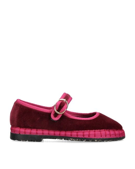 Flabelus Red Velvet Ursula Mary Jane Flats