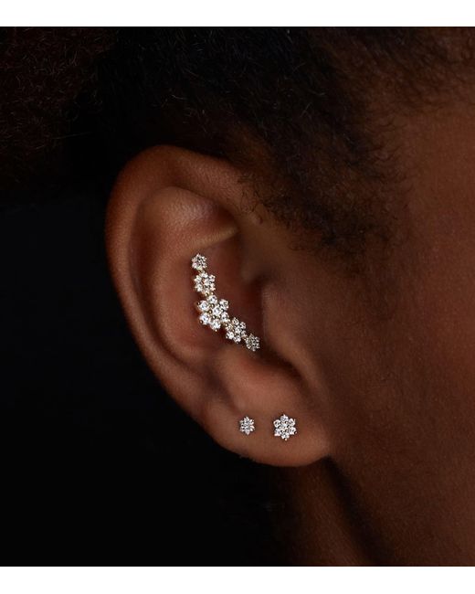 Maria Tash White And Diamond Flower Threaded Stud Earring