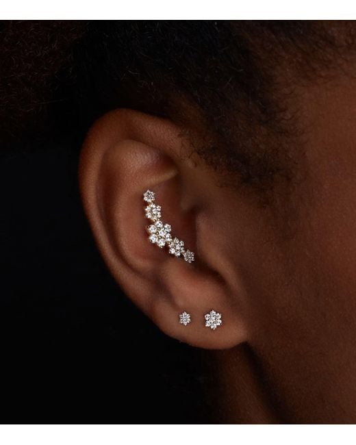 Maria Tash White Five Flower Garland Diamond Threaded Stud Earring
