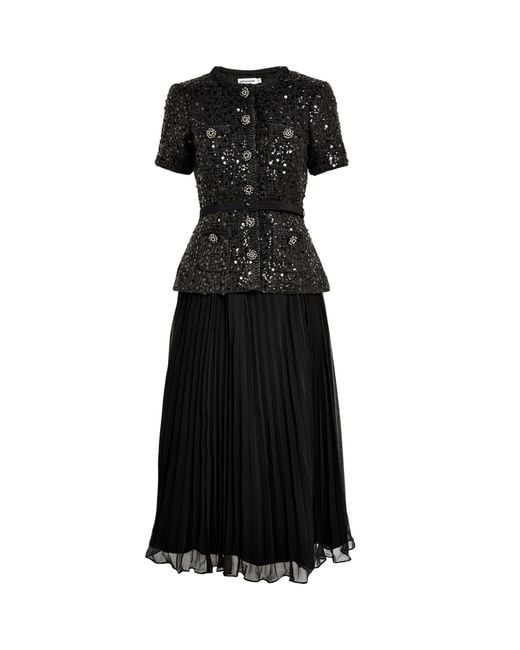 Self-Portrait Bouclé Sequinned Midi Dress in Black | Lyst
